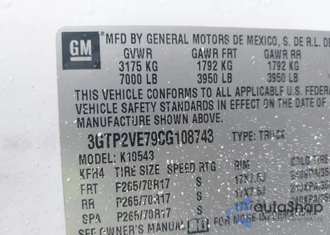 2012 GMC Sierra 1500 Sle z USA, uszkodzony, nr VIN 3GTP2VE79CG108743